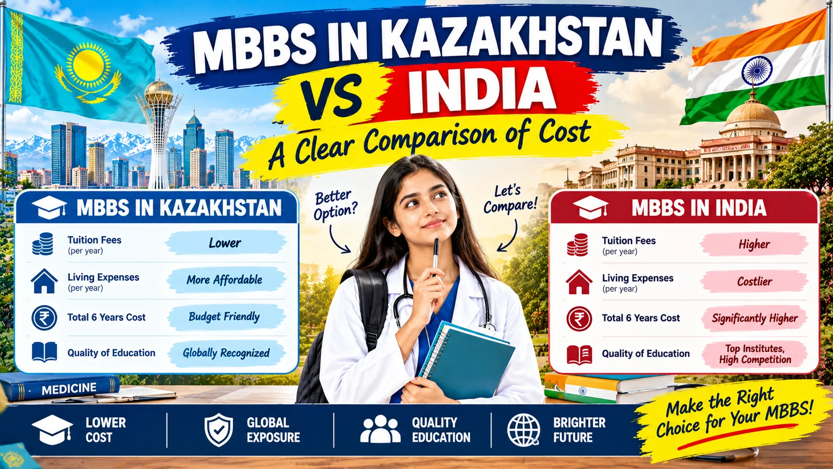 MBBS in Kazakhstan vs India: A Clear Comparison of Cost