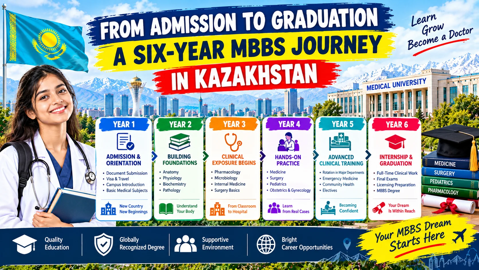 From Admission to Graduation: A Six-Year MBBS Journey in Kazakhstan
