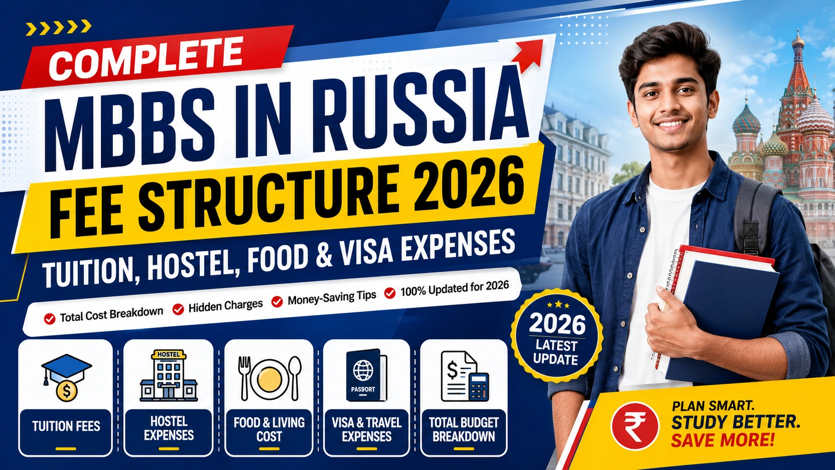 Complete MBBS in Russia Fee Structure 2026: Tuition, Hostel, Food & Visa Expenses