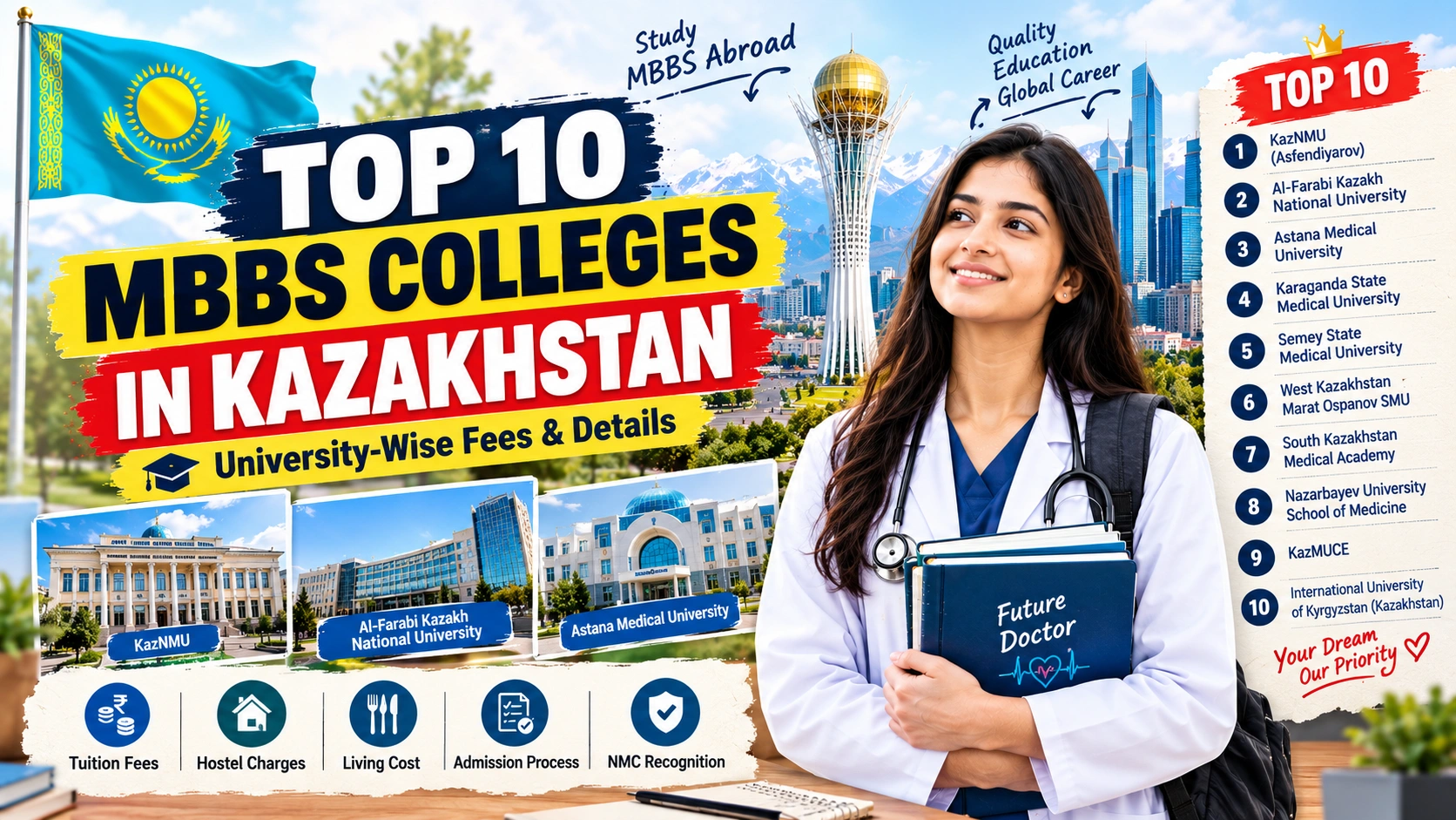 Top 10 MBBS Colleges in Kazakhstan: University-Wise Fees & Details