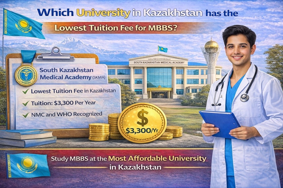 Which university in Kazakhstan has the lowest tuition fee for MBBS?