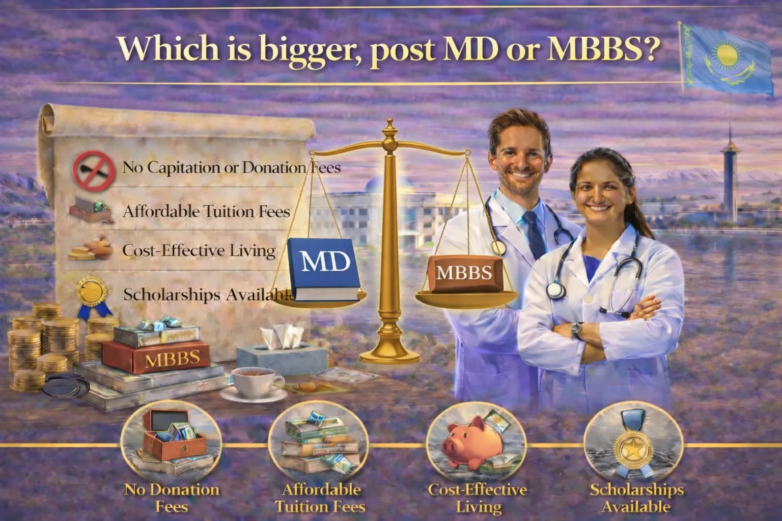 Post MD or MBBS Which Is Bigger? In Kazakhstan, the 6-year MBBS course must be completed before students enter the medical education hierarchy.