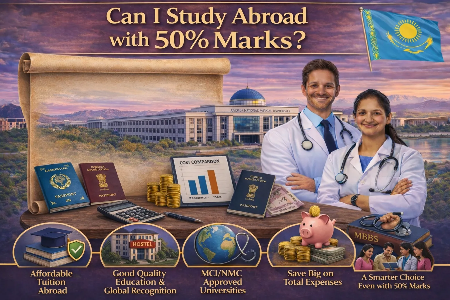 Can I go to study abroad with 50% marks? Detailed Information About Eligibility Criteria for MBBS in Kazakhstan