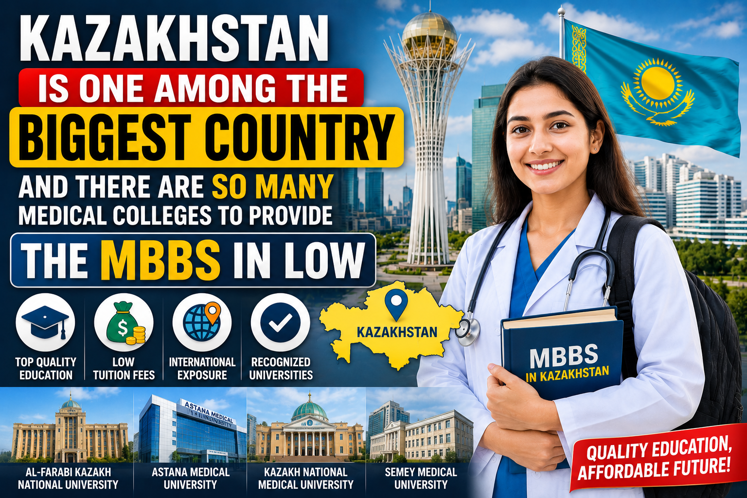 Kazakhstan is One Among the Biggest Country and Their Are So Many Medical Colleges to Provide the MBBS in Low