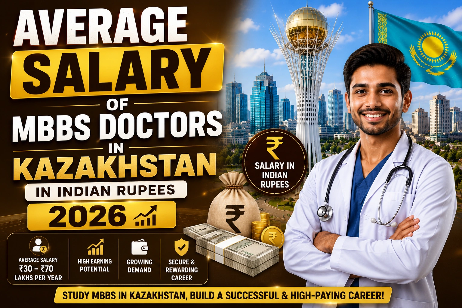 Average Salary of MBBS Doctors in Kazakhstan in Indian Rupees 2026