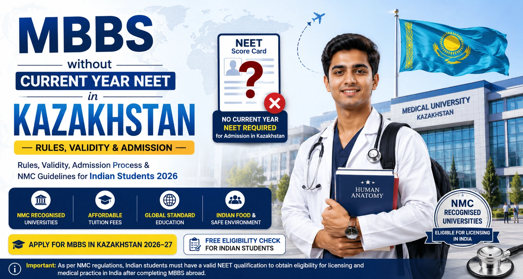 MBBS without Current Year NEET in Kazakhstan: Rules, Validity & Admission