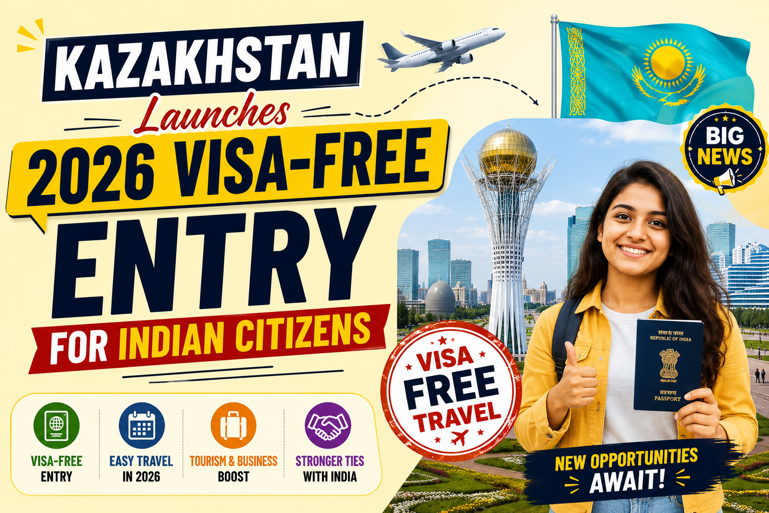Kazakhstan Launches 2026 Visa-Free Entry for Indian Citizens