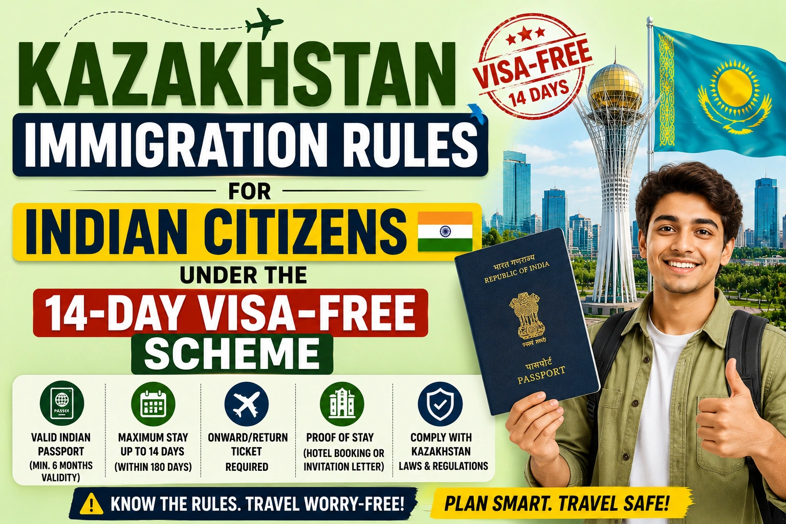 Kazakhstan Immigration Rules for Indian Citizens Under the 14-Day Visa-Free Scheme