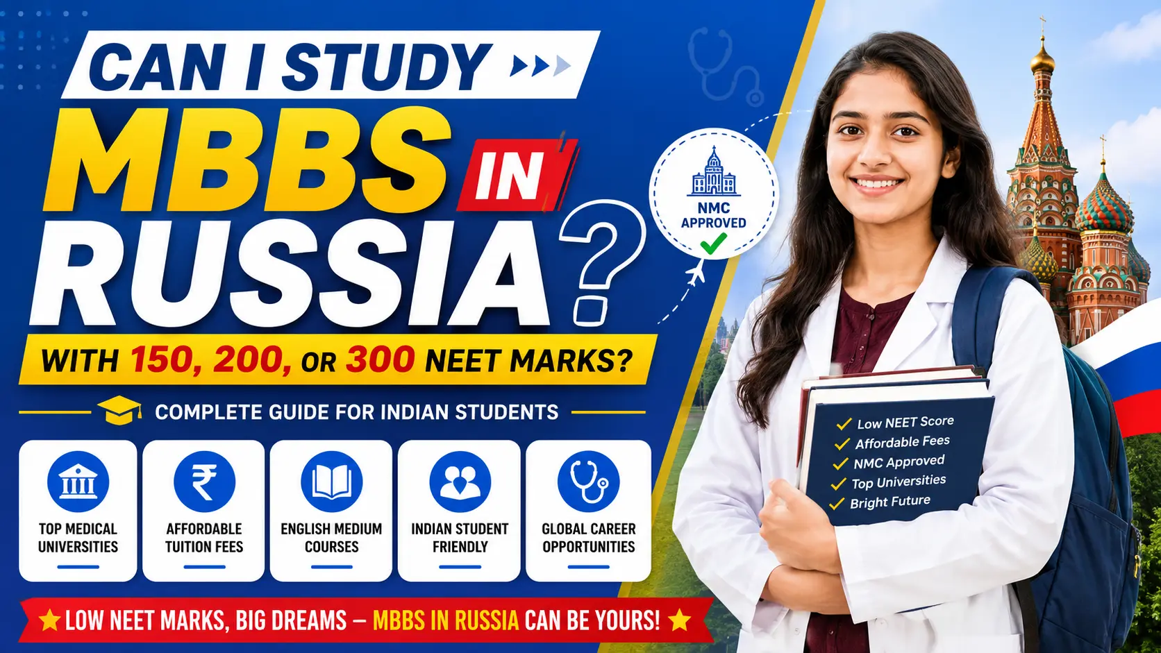 Can I Study MBBS in Russia with 150, 200, or 300 NEET Marks