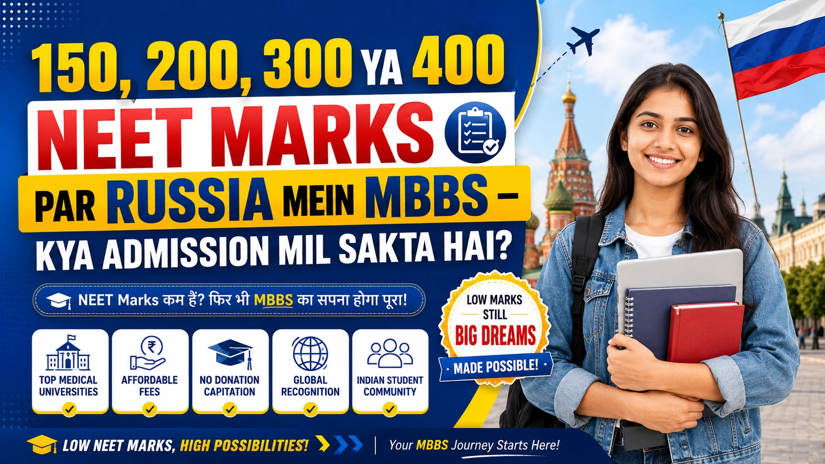 150, 200, 300 Ya 400 NEET Marks Par Russia Mein MBBS – Kya Admission Mil Sakta Hai