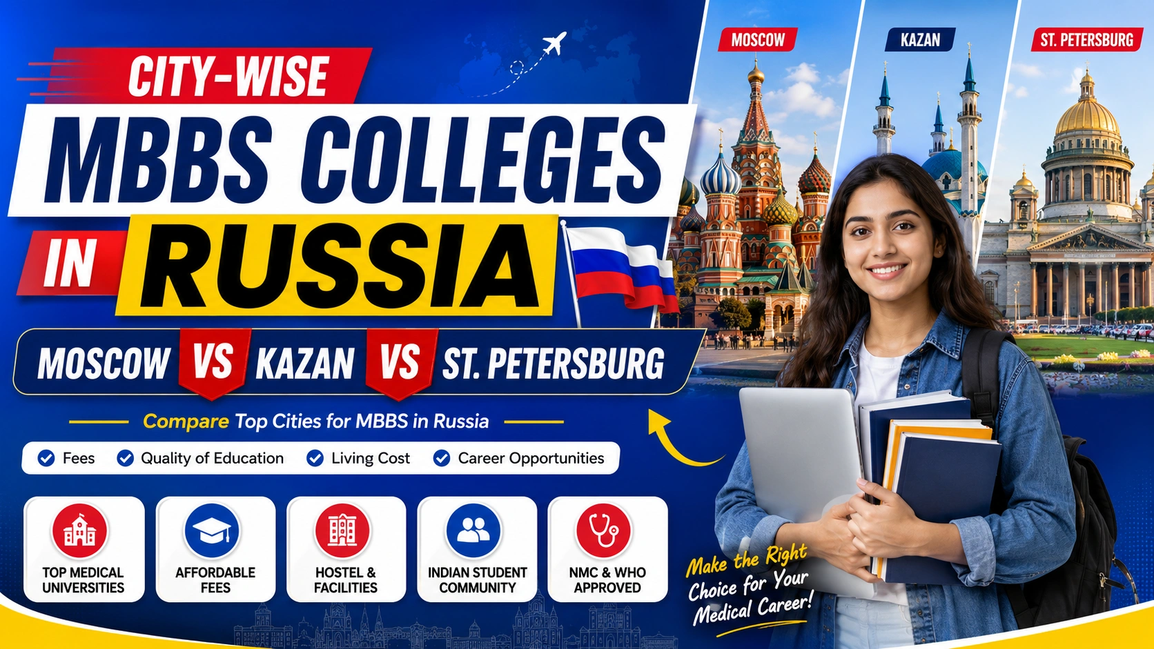 City-Wise MBBS Colleges in Russia: Moscow vs Kazan vs St. Petersburg