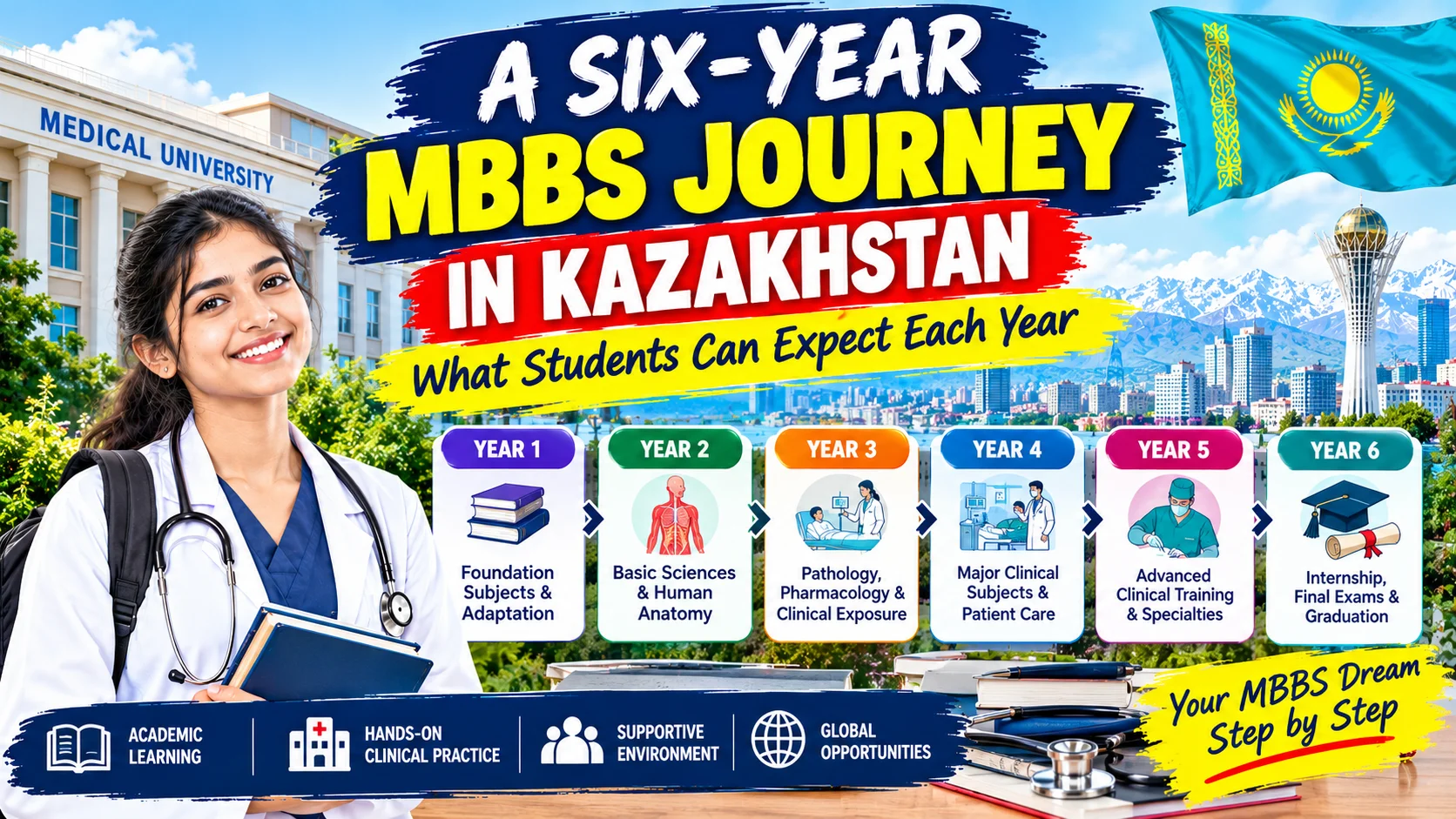A Six-Year MBBS Journey in Kazakhstan: What Students Can Expect Each Year