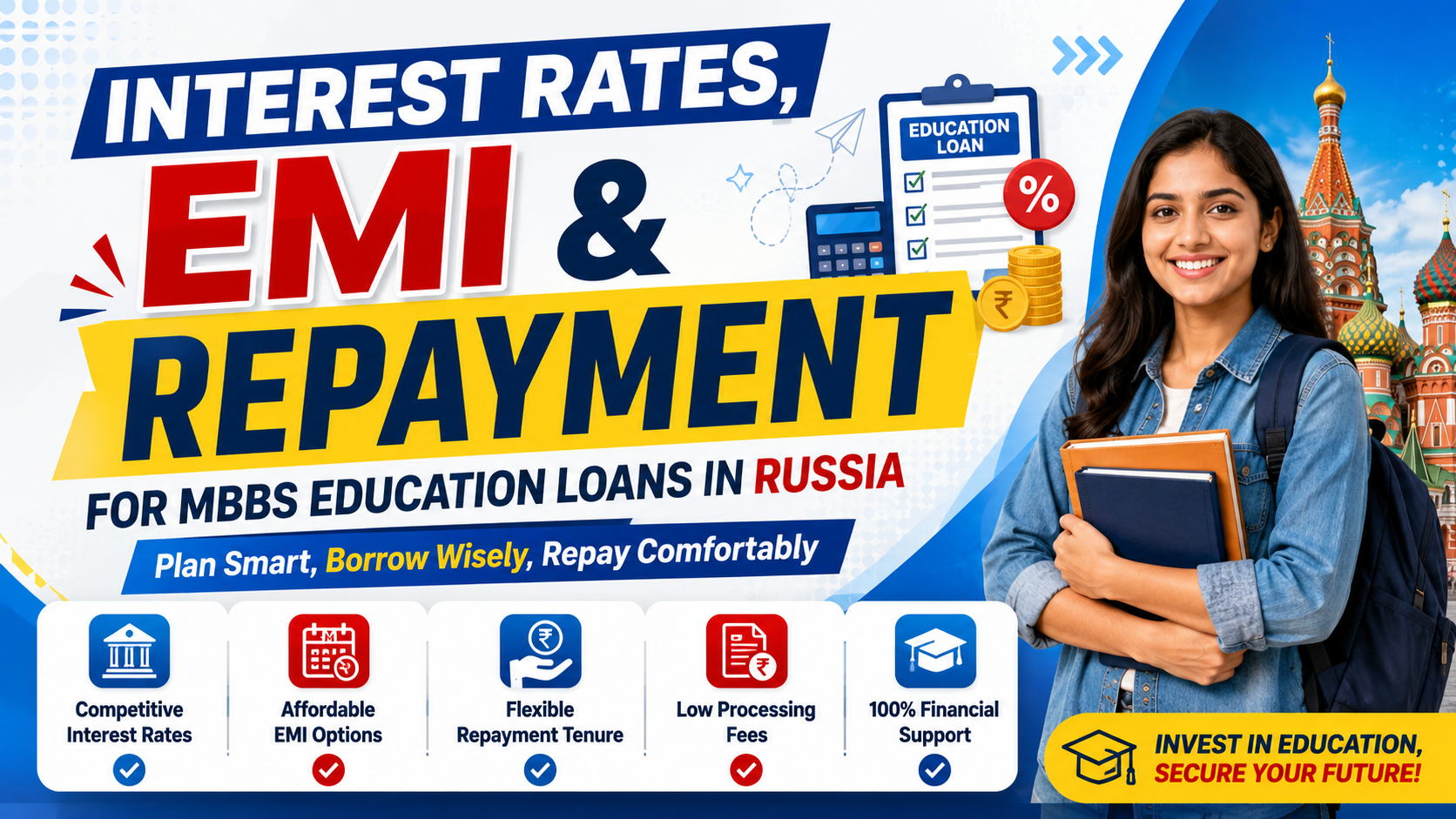 Interest Rates, EMI & Repayment for MBBS Education Loans in Russia